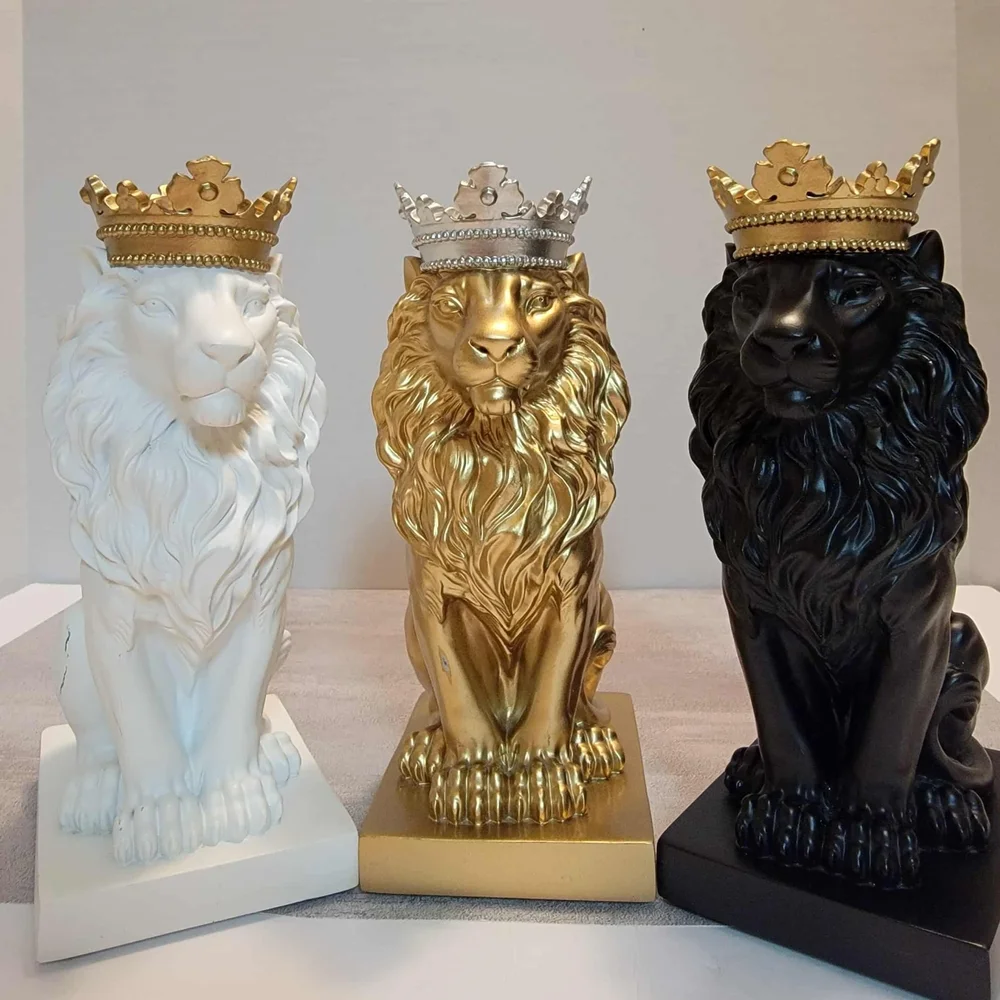 ARTGENIUS Set Of 3 Crowned Lion Statues - Picture 1 of 10